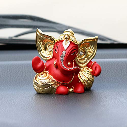 Image of eCraftIndia Golden and Red Polyresin Lord Ganesha Statue for Home, Temple, Office, Car Dashboard Decor - God Idol Gift for Lord Ganesha Devotees - Ideal for Diwali, Ganesh Chaturthi, Birthday
