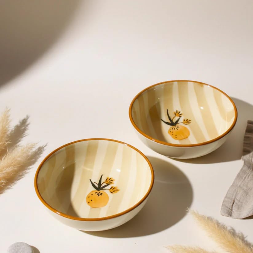 Image of Ceramic Snack Bowl Set for Serving, Dessert & Fruits | Multipurpose Kitchen Bowls Set | Premium Aesthetic Small Serving Bowls | Brown & White | Pack of 2 | 700ml