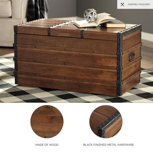 Signature Design by Ashley Kettleby Vintage Wood Storage Trunk or Coffee Table with Lift Top 19", Brown
