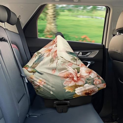 Image of Fashion Hummingbird Floral Print Stylish Infant Babies Nursing Cover Stretchy Car Seat Canopy for Shopping Cart /High Chair /Stroller Covers