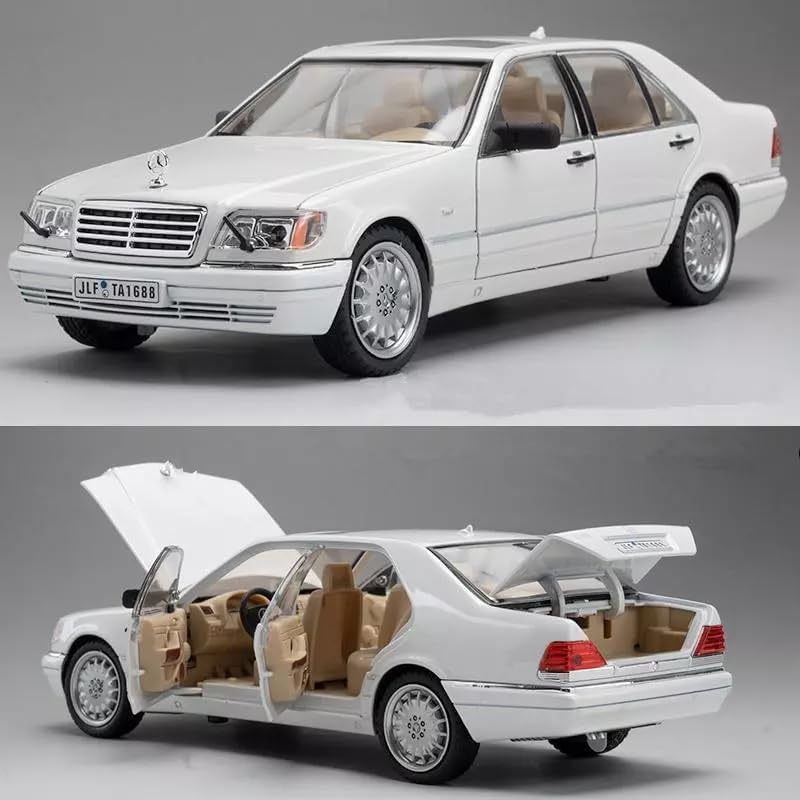 Image of DEOXY 1:24 Big Benz S-W140 320SEL Alloy Car Model Sound and Light Pull Back Toy Vehicle(Benz S-W140 White)