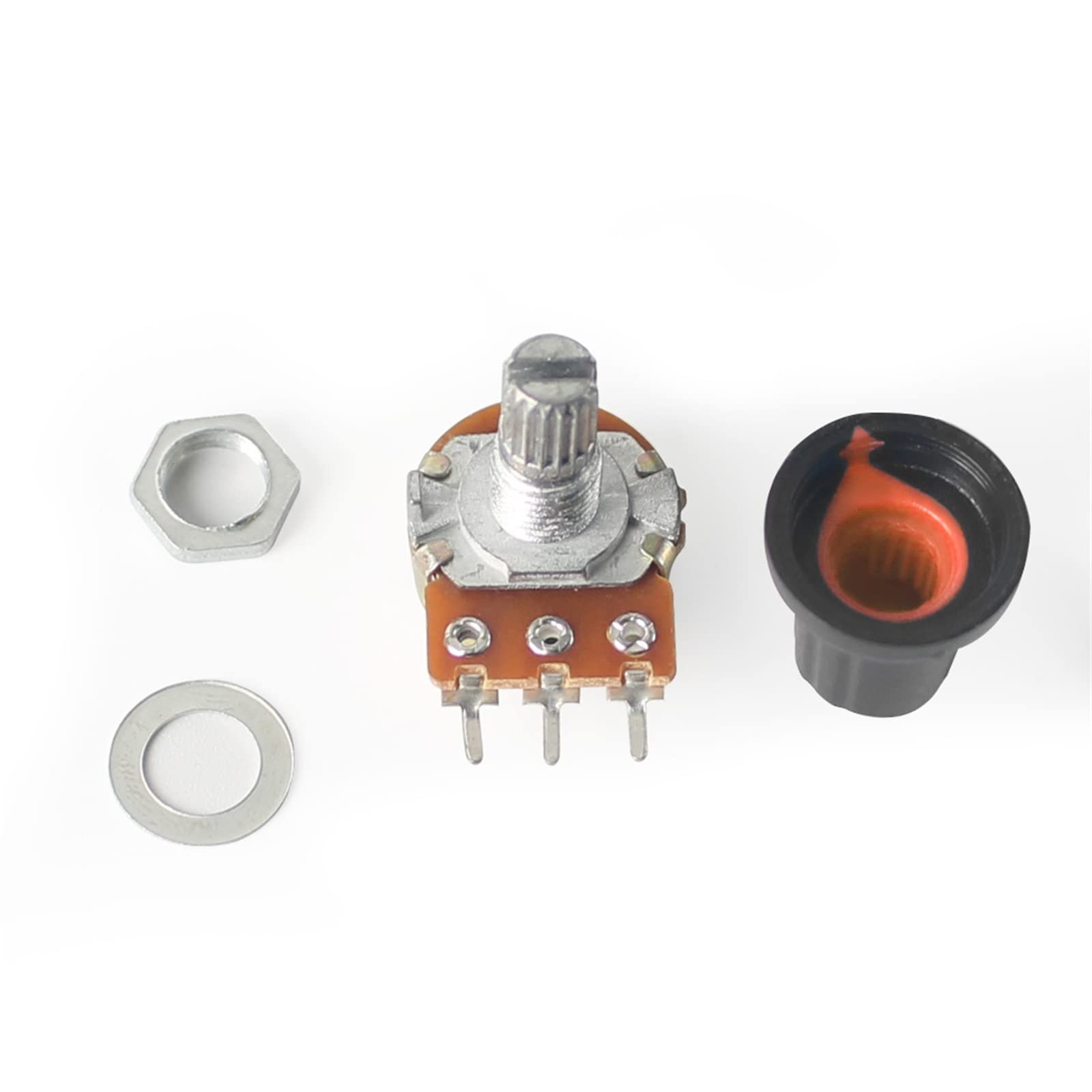 Accesorios de bricolaje Juego de 5 potenciómetros cónicos giratorios lineales WH148, resistencias variables de 1K-1M Ohm, eje de 15mm, 3 pines con tuercas, arandelas y perillas naranjas AG2 (Size : 5