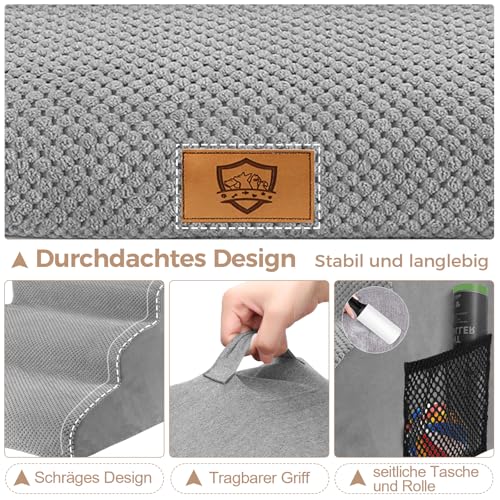 MASTERTOP Hundetreppe 4 Stufen, Hunderampe für Sofa aus Hochdichtem Schaumstoff, Haustiertreppe mit Waschbarem Plüschbezug und Rutschfestem Boden für Große/Kleine Katzen und Hunde, Grau
