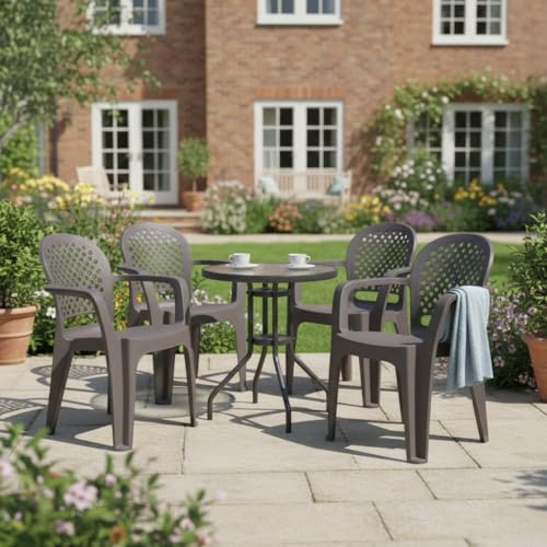 Image of SkyGlamour Cello Crystal Armrest Plastic Chair With Matt Finish | Chairs For Living Room, Garden, Home Indoor And Outdoor Use (Colour: Grey, Set Of 4)