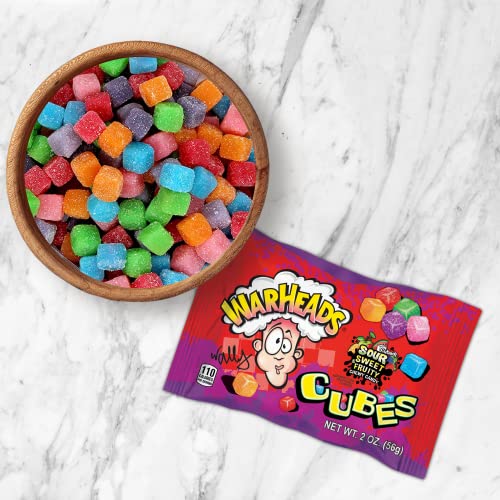 Warheads Cubes Extreme Sour Chewy Candy, Individual Packets For Party Favors And Trick Or Treaters, Assorted Flavor Candies, Pack Of 4, 2 Ounces Each #TOP3