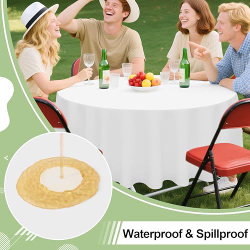 Image of misaya 12 Packs Disposable Plastic Table Cloth, 84 inch Round Waterproof Tablecloth, Leakproof & Sturdy Decorative Table Covers for Picnic, Party, Outdoor and Back to School, White