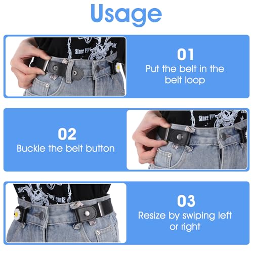 4Pcs No Buckle Belt Women, Daisy Elastic Belts Adjustable Invisible Buckleless Bands for Jeans Casual Pants Waistband4