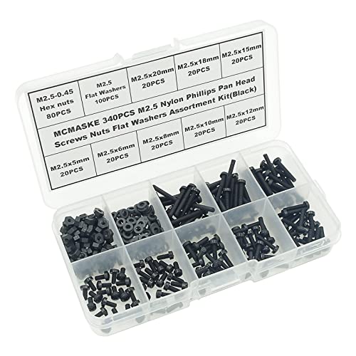 Nylon Screws Assortment Kit for M2.5 Phillips Pan Head - Black - 5mm to 20mm
