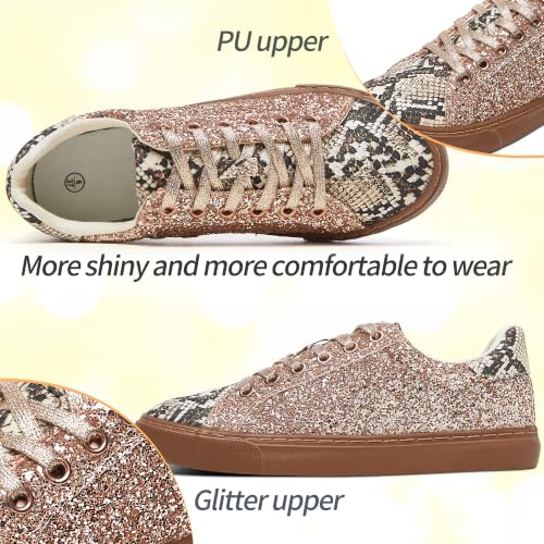 Image of AISFAES Glitter Sparkly Low Top Sequins Lace Up Tennis Shoes Comfort Bling Fashion Shiny Walking Shoes