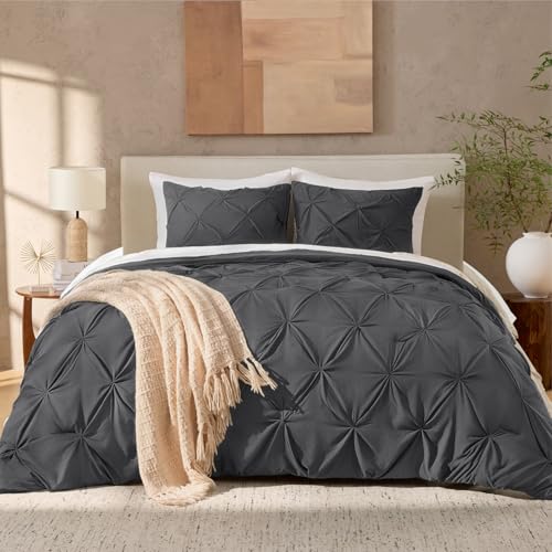 Image of Andency Oversized Queen Pinch Pleat Comforter Set (98 inchx98 inch),3 Piece Lightweight Pintuck Bedding Comforters & Sets, Fluffy Down Alternative Comforter with 2 Pillow Shams for All Season,White