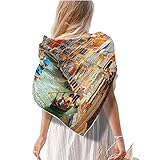 Squre Hair Silk Scarf - River Ferry Landscape Neck Bandana Women Shawls Wraps Head Scarf