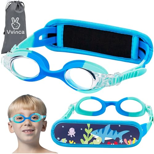 Vvinca Kids Swim Goggles for Ages 2&ndash;8, Fabric Strap No Hair Pulling, Anti-Fog & Leak-Resistant for...