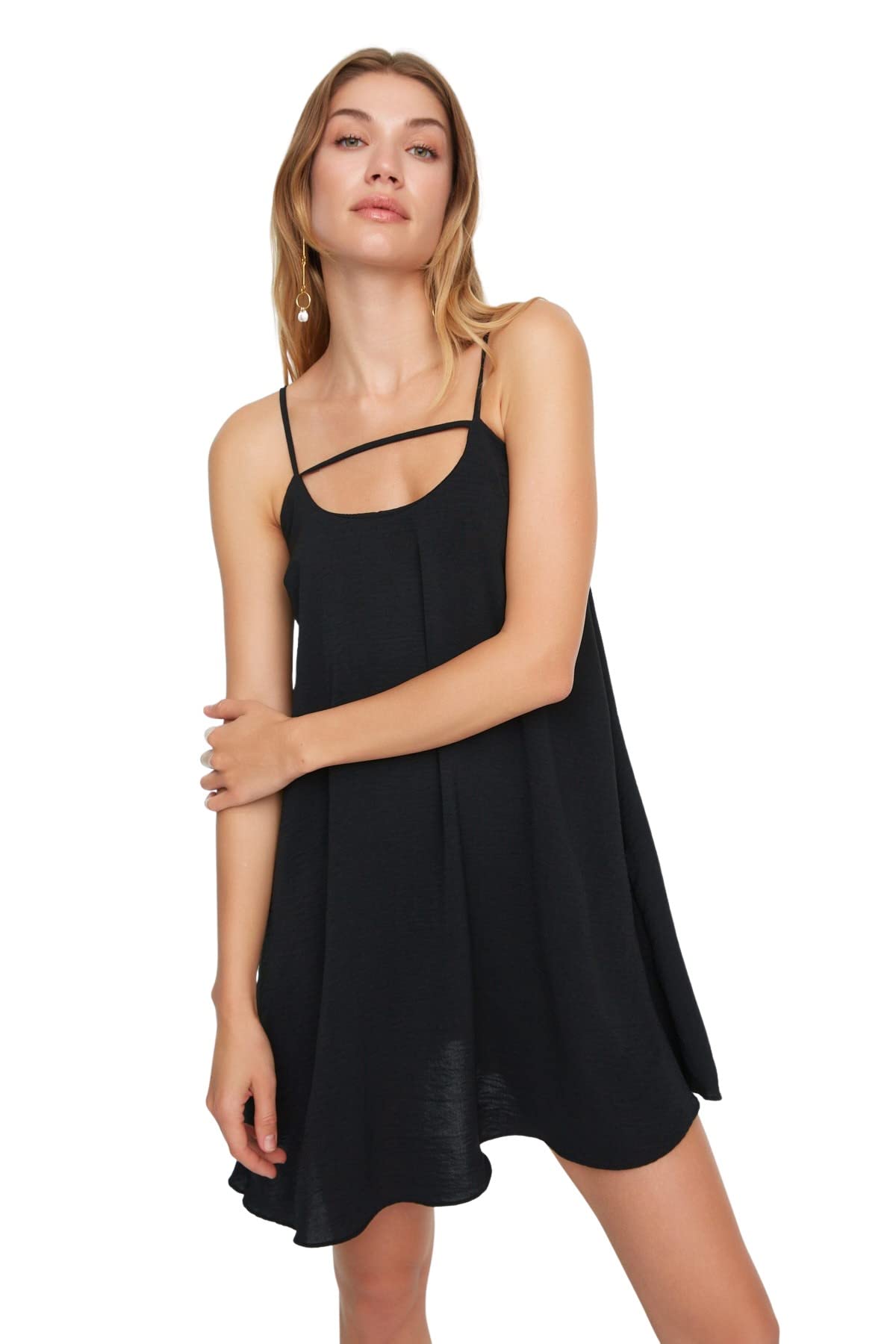 Trendyol FeMan Mini Shift Regular fit Woven Dress,Black,36