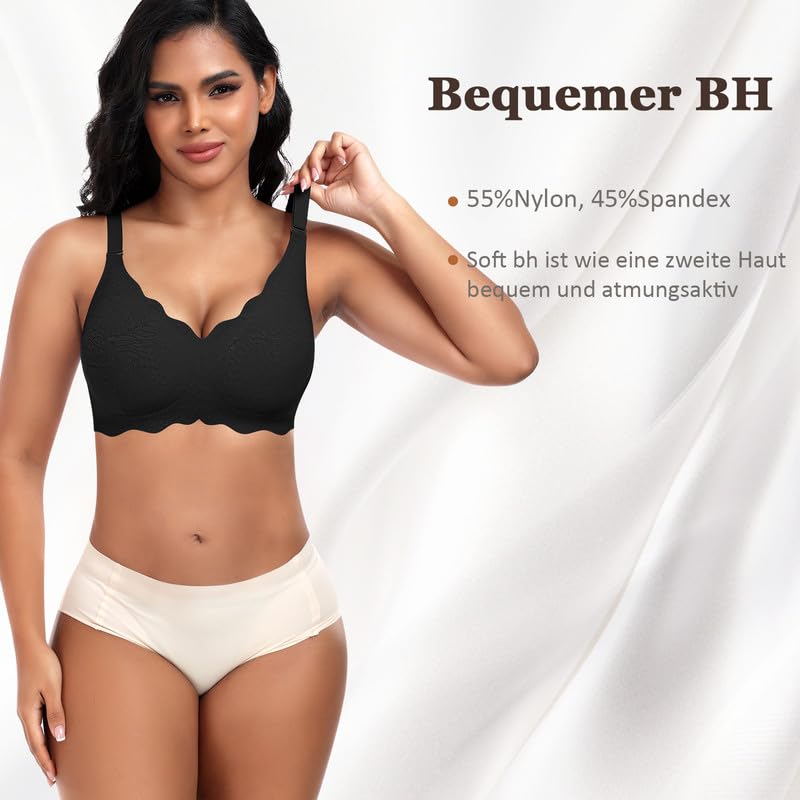 Jiuday Sujetador para mujer sin aros, pechos grandes, sin costuras, sujetador push up, suave, cómodo, sin costuras, acolchado, clásico, bralette