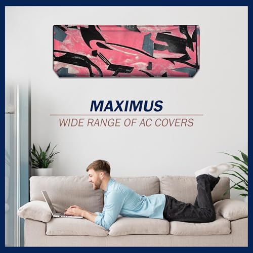 Image of Digital Print Split AC Cover Set for 1.5 Ton Indoor & Outdoor Units - Dustproof & Water Resistant Protection (Pink Black)