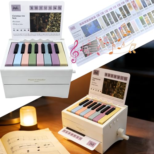 Piano Calendar 2026 - Playable | 8 Instrument Modes | 52 Music Scores Mini Piano Calendar Desk Decor Gifts for Christmas Birthday Music Lover (White - Hand Crank)