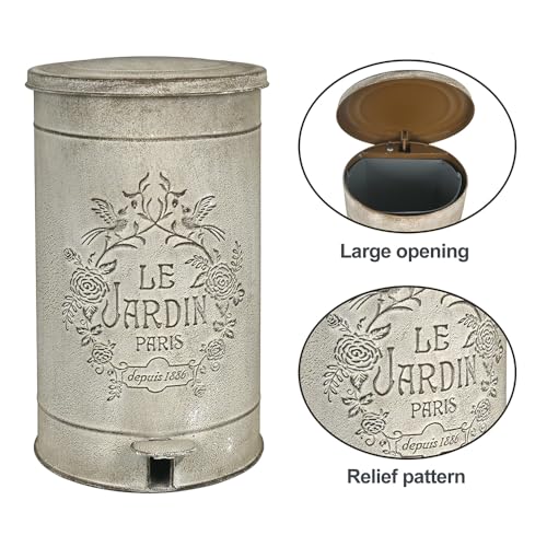 Image of Retro Outdoor Trash Can with Lid 17L /4.5 Gallon Waste Container with Pedal Garbage Poop Bin Kitchen Waste Bins Touchless Bathroom Garbage Can Room Park Garden Decor
