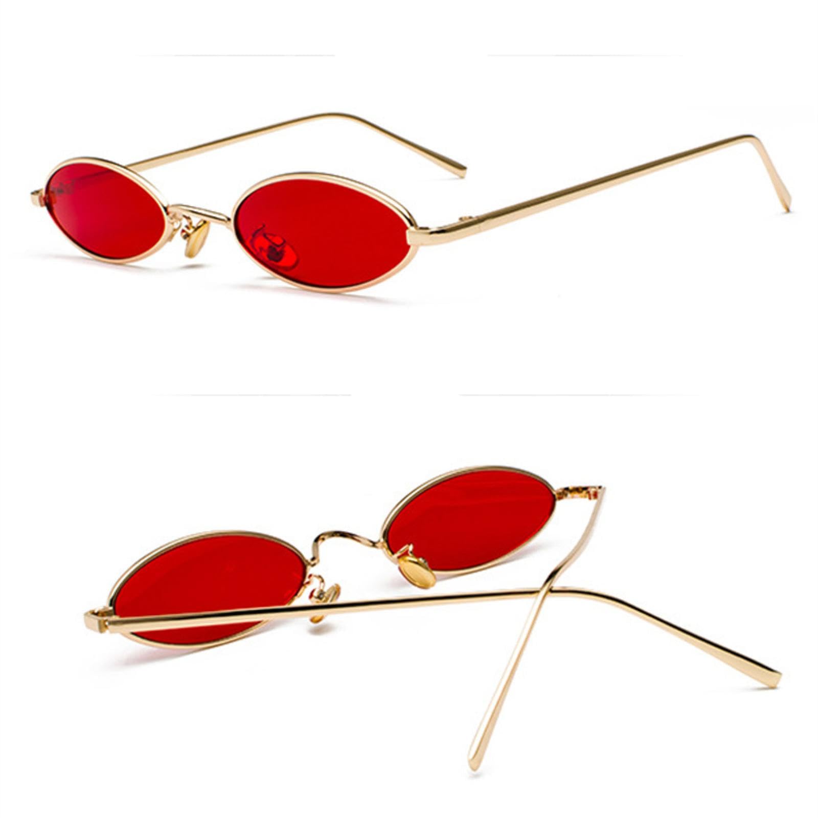 Occhiali da sole ovali piccoli rossi da donna, rotondi in metallo, vintage da uomo, UV400