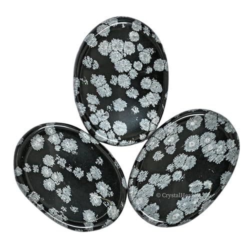 Image of Crystal Heaven Certified Snowflake Obsidian Thumb Worry Pebbles Stones For Anxiety Stress Relief Massage - Original Healing Gemstone Agate Rubbing Stone For Yoga Meditation Spiritual Reiki Feng Shui