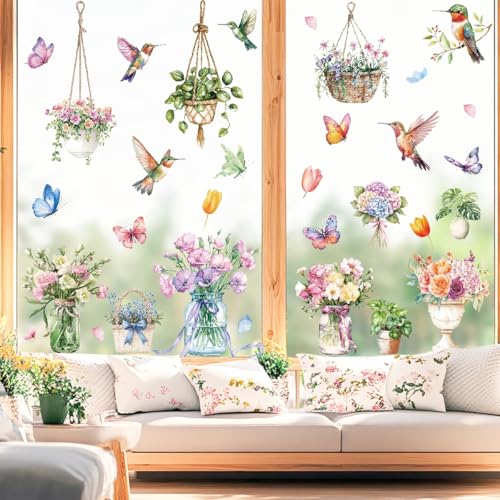 9 Blatt Fensterbilder Frühling und Sommer Selbstklebend, Deko Innen...