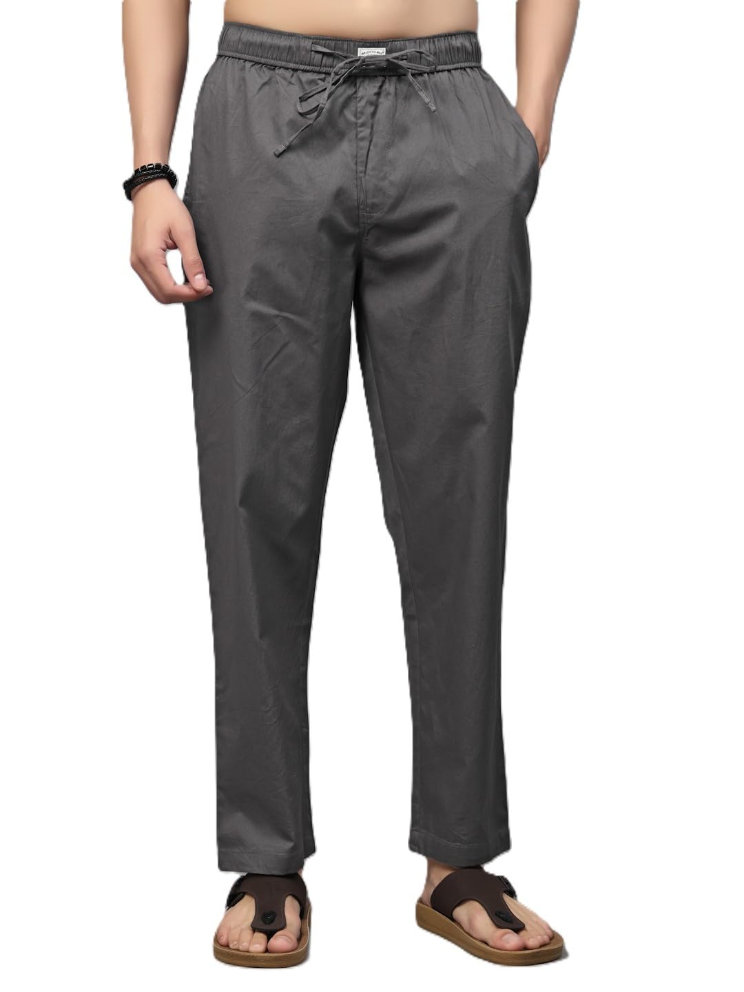 Comfort Fit Solid Cotton Casual Lounge Pyjama with Elastic Waist, Drawstring & Zip Closure