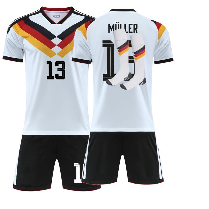 Die Mannschaft Trikot Kinder, 26 New Home White Football Jersey Kit, Black Red Yellow Stripe, Sports Soccer Quick-Dry Lightweight, Männer Fussball Jungen Mädchen, T-Shirt, Shorts and Socks Outfit