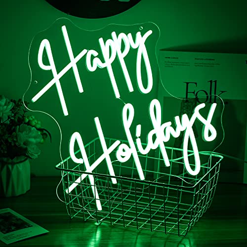 Image of Happy Holiday Neon Sign Dimmable Letter Neon Signs Green Led Neon Light Powered USB for University Dormitory, Room Decoration, Office, Holiday Party