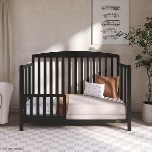 Image of Dream On Me Toddler Guard Rail for Convertible Crib, Solid Wood Bed Rail for Toddler Bed Conversion, Matte Black Vintage