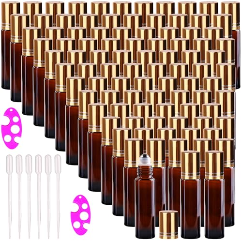 inice 100 10ml Amber Galss Roller Bottles Essential Oils Applicator With Stainless Steel Roller Balls Aluminium Alloy Cap