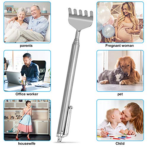 XAVSWRDE 2 Stück Rückenkratzer Ausziehbar Kratzhand Rückenkratzer Tragbar Metallrückenkratzer Teleskopisch Kratzkralle von 15cm bis 50cm Kratzhilfe für Kopf und Rücken (Silber) - Image 8