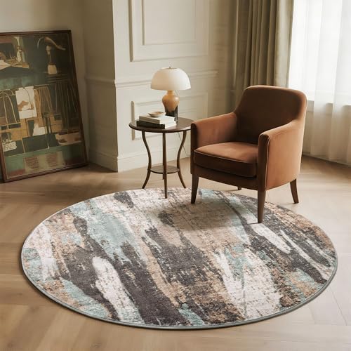 Image of Carvapet Washable 5ft Round Rug Modern Abstract Circle Carpet