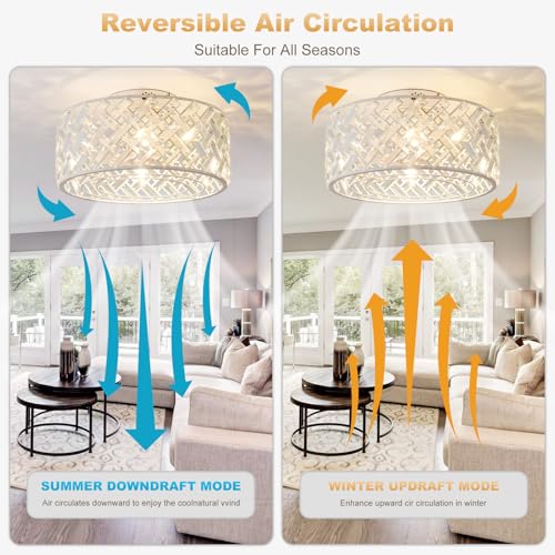 Image of 18 Inch Caged Ceiling Fan with Lights, Low Profile Crystal Fandelier