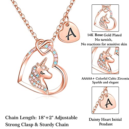 Storup Unicorn Necklaces For Girls Unicorn Gifts, Girls Jewelry Back To School Gifts For Girls Heart Pendant Initial A Unicorn Necklace For Girls Unicorns Gifts For Girls Niece Granddaughter Gifts #TOP5