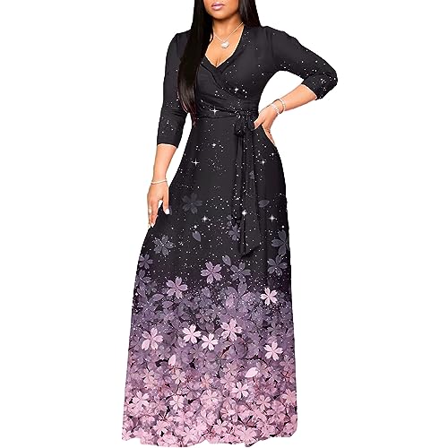Image of FANDEE Plus Size Maxi Dress for Women Casual Summer Sundress V-Neck 3 /4 Sleeve