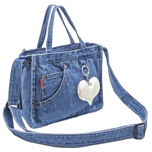 SoonerCozer Bolsa tiracolo jeans moderna pequena bolsa Hobo elegante bolsa sacola feminina, Azul claro, Small