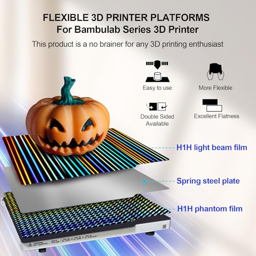 Image of IdeaFormer-3D Smooth H1H Build Plate for Bambu Lab A1 /X1C /X1 /X1E /P1S /P1P, Flexible Light Beam+Phantom H1H Spring Steel Plate 257x257mm for Bambu Labs Bed Plate