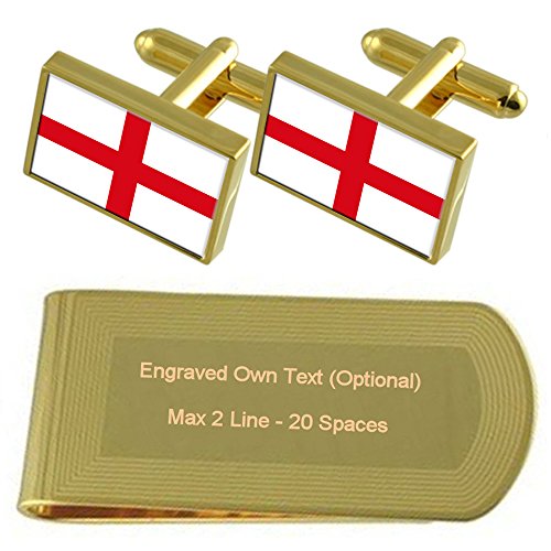 Select Gifts England St. George's Cross Flagge Gold-Manschettenknöpfe Geldscheinklammer Gravur Geschenkset