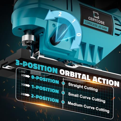 Image of Cerycose Jigsaw Compatible With Makita 18V Battery, Cordless jig saw tool With LED Light, 0- 45 Bevel Cuts, 3 Position Orbital Setting for Straight /Curve /Bevel /Circle Cutting (Tool Only)