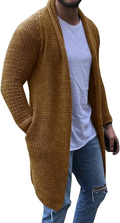 Mens Cardigan Sweaters Long Sleeve Knit Open Front Cardigans with Pocket (XX-Large, Brown)