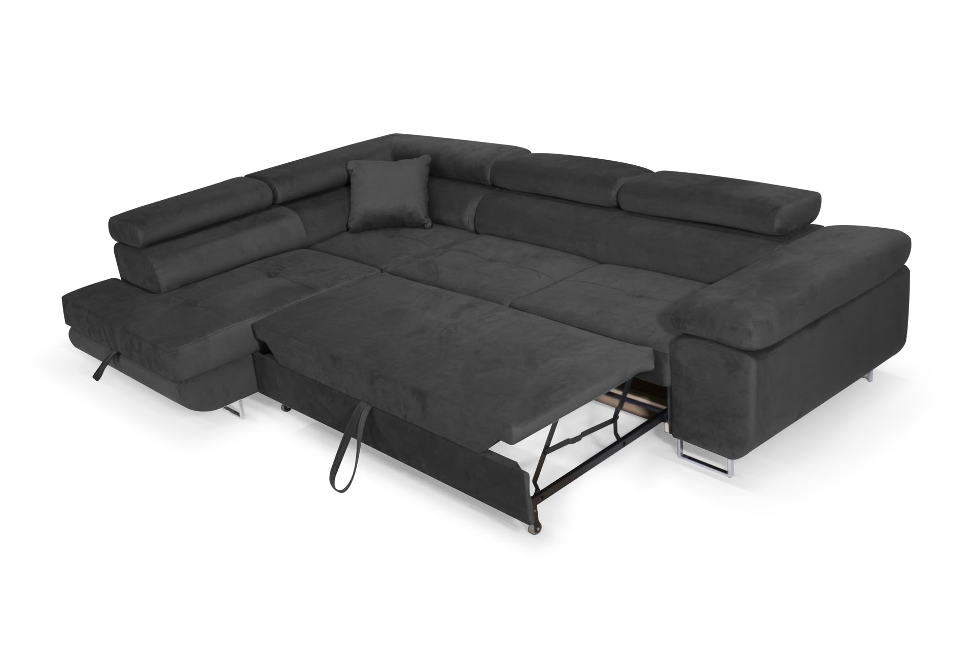 Ecksofa Aller L-Form mit Schlaffunktion und Bettkasten in Jasmine, Links Ottomane (Dunkelgrau)