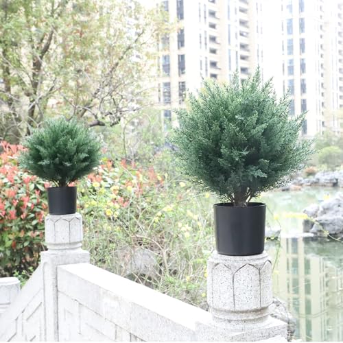 Lxnrmhch YWFZ-015 Artificial Cedar Topiary Ball Tree 17''T Artificial Pine Tree Potted Shrubs Uv Resistant Outdoors Plant thumb #6