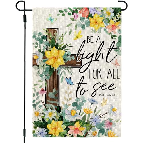 CROWNED BEAUTY Spring Floral Cross Garden Flag for Outside 12x18 Inch