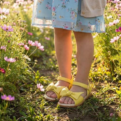 Image of THEE BRON Toddler Girls Sandals Wedding Flower Girl Dress Shoes Open Toe Flats