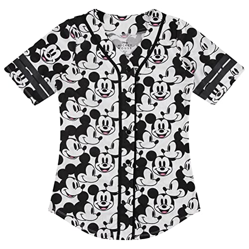 Disney Women's Baseball Jersey – Ladies Mickey Minnie Mouse Lilo Stitch Mesh Button-Up Fashion Top Shirt White Black by Disney - Used condition - US$24.84