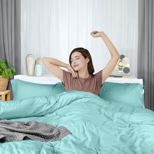 Utopia Bedding Duvet Cover Full Size - 3 Piece with Zipper Closure - 1 Comforter Cover 80X90 Inches & 2 Pillow Shams 20X26 Inches (Spa Blue) Comforter Not Included