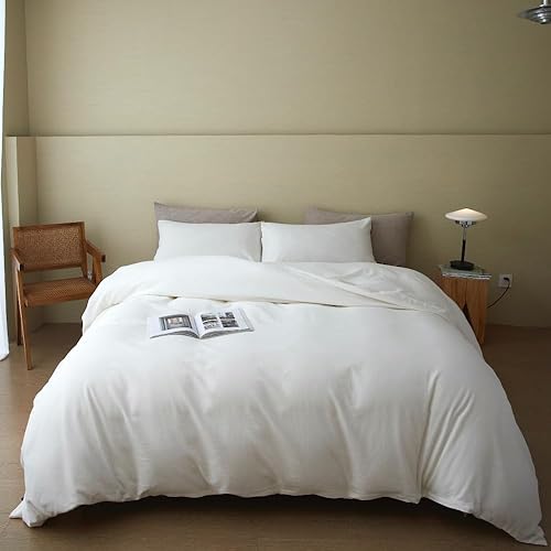 Miniatura 5 de Juego de funda de edredón de 3 piezas de algodón y lino lavado, agradable a la piel, con textura abultada (en color azul pavo real, tamaño Queen)