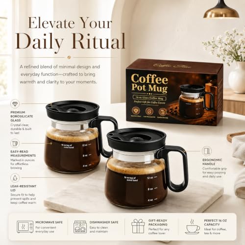 2 Pack 16oz Coffee Pot Mug,Mini Brew Coffee Pot Coffee Mug,with Leak-Proof Lid,Beautifully Gift‑Boxed,Ideal Coffee Gift for Coffee Lovers - Image 2