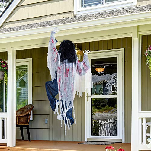 JOYIN Décoration d'Halloween zombie d'escalade de 119,4 cm avec taches de sang, décorations d'Halloween à suspendre, pros d'Halloween effrayants pour décoration de maison hantée,