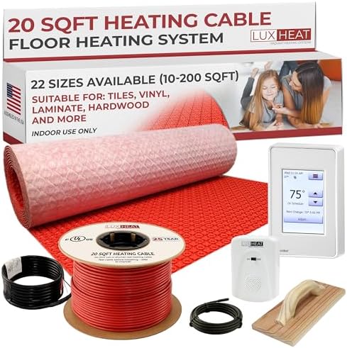 LuxHeat 20sqft Electric Radiant Floor Heating System - 120v Heated Tile Floor Kit - Includes UDG4 Programmable Thermostat w/GFCI, Heating Cable, Uncoupling Membrane, Flooring Sensor & Alarm