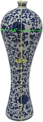 Miniatura 2 de Festcool Florero de porcelana floral azul y blanco, jarrón de China, jarrón decorativo, Jingdezhen, 12.5 pulgadas